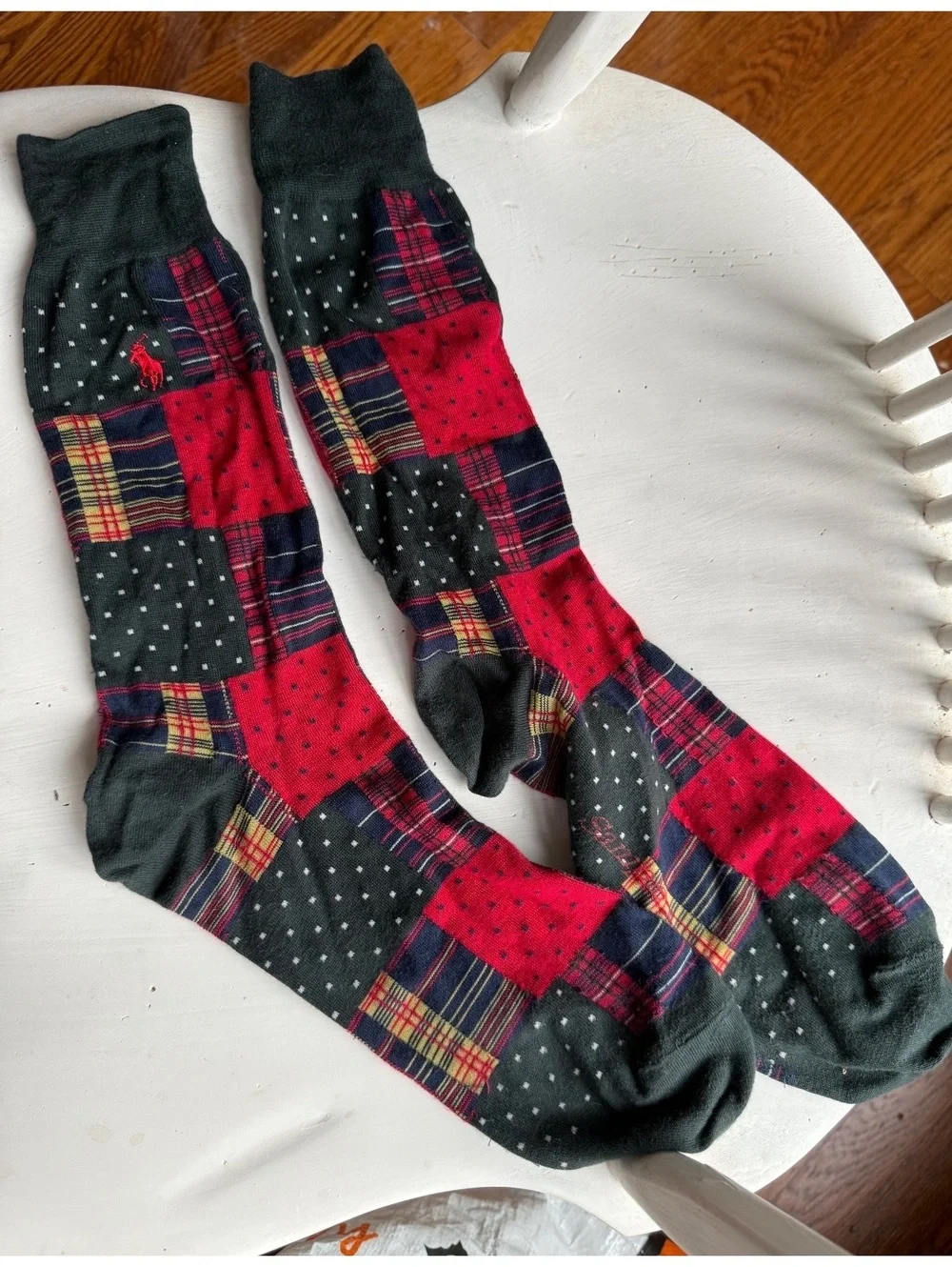 Ralph Lauren  Patchwork Pattern Socks with Red and Green Accents